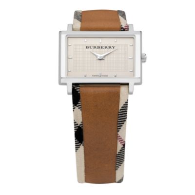Burberry ladies' cognac leather and check watch