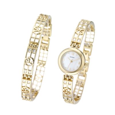 Ladies`Gold-Plated Watch and Bracelet Set