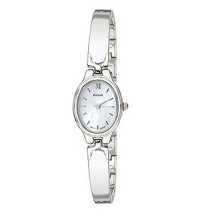 Ladies`Mother of Pearl Dial Semi-Bangle Watch