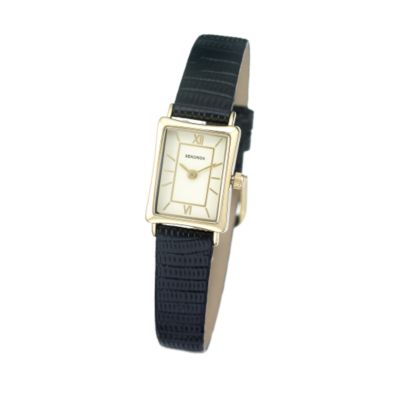 Ladies`Black Leather Strap Watch