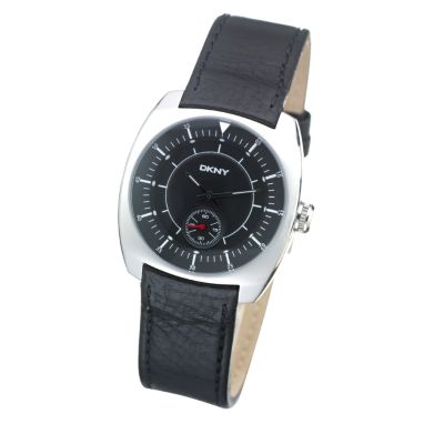 DKNY Men's Round Black Dial and Leather Strap Watch