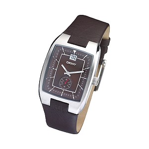 DKNY Men` Brown Leather Strap Watch