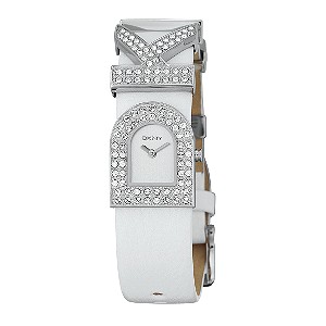 DKNY Ladies`White Strap Stone-set Watch