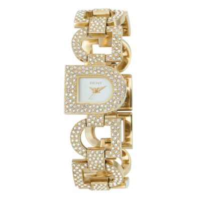 DKNY Ladies`Gold-plated Stone-Set Bracelet Watch.