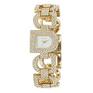 DKNY Ladies`Gold-plated Stone-Set Bracelet Watch.