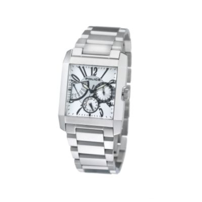 Men` Rectangular White Dial Bracelet Watch