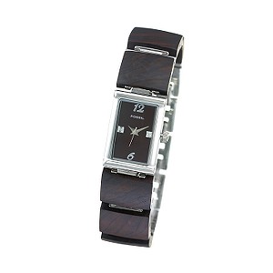 Fossil Ladies`Black Wood Bracelet Watch