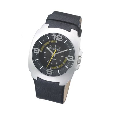 Diesel Men Black Leather Strap Watch