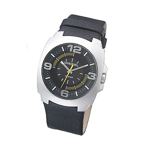 Diesel Men` Black Leather Strap Watch
