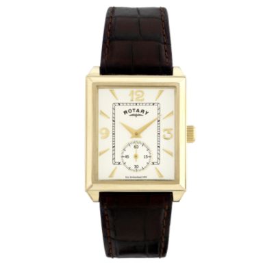 Rotary Men` Rectangular Brown Strap Watch