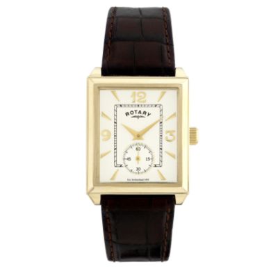 Men` Rectangular Brown Strap Watch