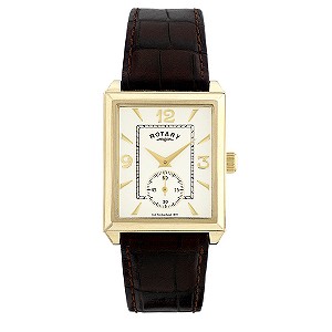 Rotary Men` Rectangular Brown Strap Watch
