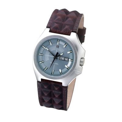Diesel Men's Round Blue Dial and Spiky Leather Strap Watch