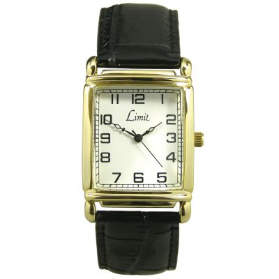 Men` Black Leather Strap Watch