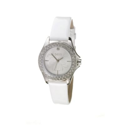 Oasis Ladies`Stone-set White Strap Watch