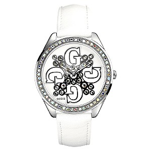 Guess Ladies`Twirl Large Dial and Whit e Strap Watch
