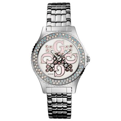 Guess Ladies`Round Dial, Stone-set Bracelet Watch