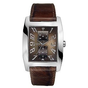 Men` Multi-functional Dial and Brown Strap Watch