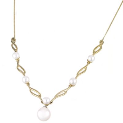 9ct Gold Diamond And Freshwater Cultured Pearl Necklace9ct Gold Diamond And Freshwater Cultured Pear
