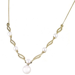 9ct Gold Diamond And Freshwater Cultured Pearl Necklace9ct Gold Diamond And Freshwater Cultured Pear