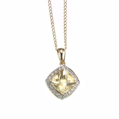 9ct gold citrine and diamond pendant