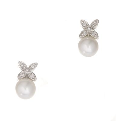 9ct white gold cultured freshwater flower pearl earrings - Product number 5939844