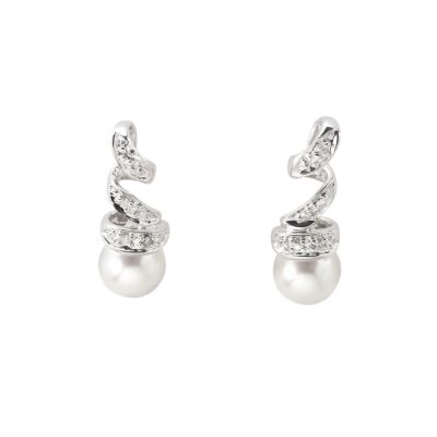 9ct white gold cultured freshwater pearl diamond earrings - Product number 5939917