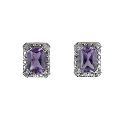 9ct white gold amethyst and diamond stud earrings - Product number 5941601