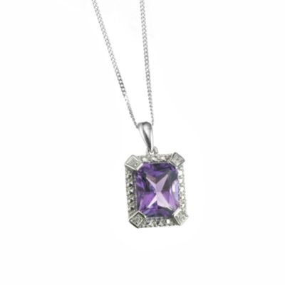 9ct white gold amethyst and diamond pendant - Product number 5942284