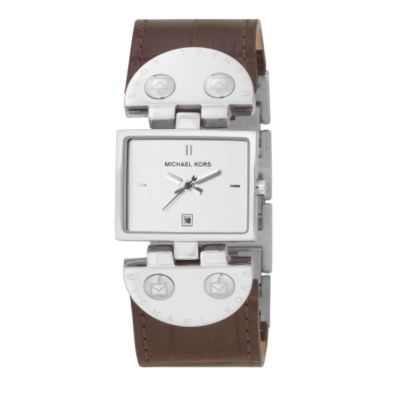 Michael Kors Ladies' Leather Brushed Silver Strap Watch