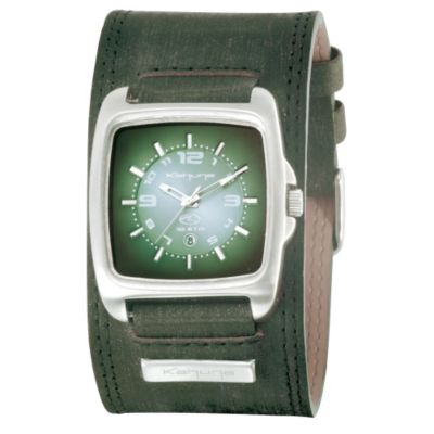 Kahuna Men's Green Dial Brown Leather Cuff Watch