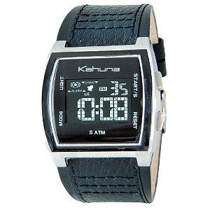 Unisex Digital Black Leather Strap Watch