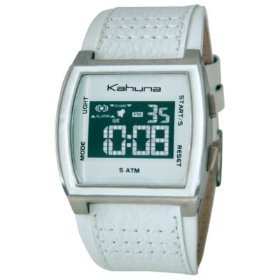 Kahuna Unisex Digital White Leather Strap Watch