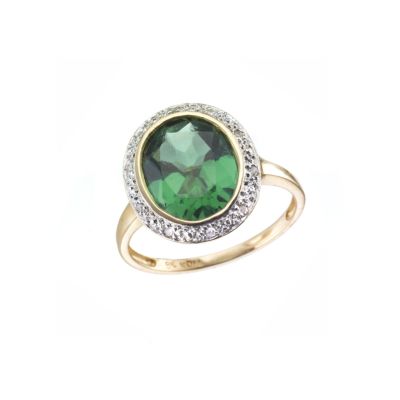 9ct gold created green quartz and diamond ring - Product number 5945631