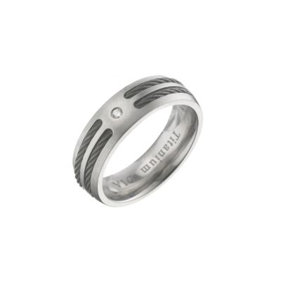 Men's Titanium and Black Steel Diamond Set Signet Ring