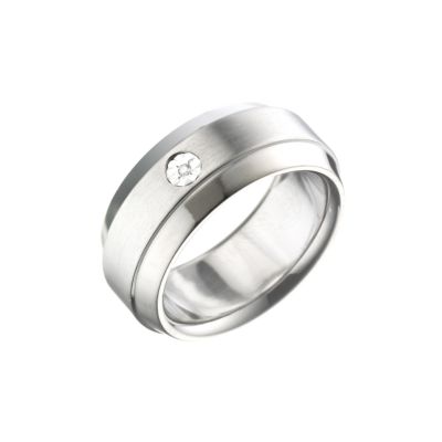 Men's Titanium and Black Steel Diamond Set Signet Ring - Product number 5955106
