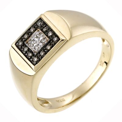 9ct Yellow Gold, Brown And White Diamond Ring
