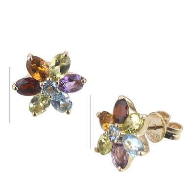 9ct Gold Multi Coloured Semi Precious Stone Flower Earrings - Product number 5955890