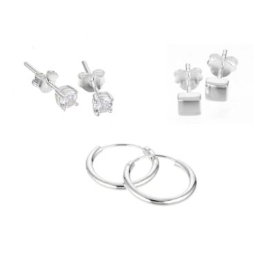 Sterling Silver Cubic Zirconia Three Earrings Set - Product number 5958571