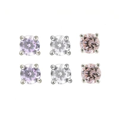 sterling Silver Cubic Zirconia Stud Earrings Three Pack