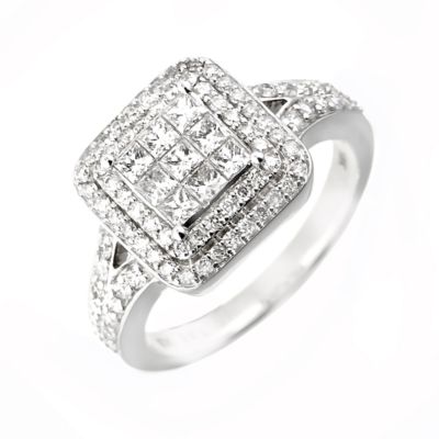 18ct white gold princess cut 1ct diamond cluster ring - Product number 5966604