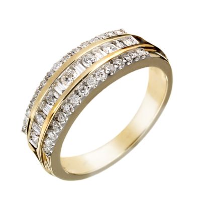 18ct gold baguette & brilliant cut half carat diamond ring - Product number 5968070