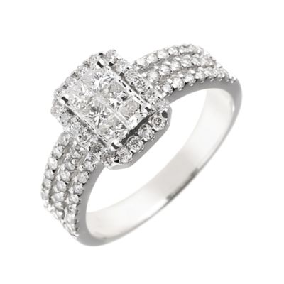 18ct white gold with brilliant & princess cut one carat diamond cluster ring - Product number 5968739