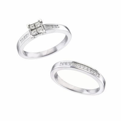18ct white gold half carat diamond engagement and wedding ring bridal set - Product number 5968887