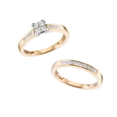 18ct gold half carat diamond engagement and wedding ring bridal set - Product number 5969026