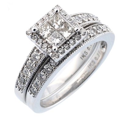 18ct white gold one carat engagement and wedding ring bridal set - Product number 5969468