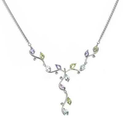 9ct white gold amethyst, blue topaz and peridot necklace