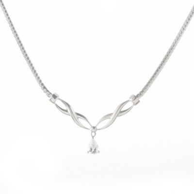 9ct White Gold Cubic Zirconia Kiss Necklace