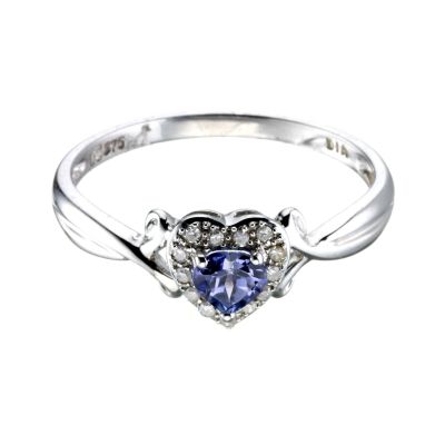 9ct White Gold Tanzanite and Diamond Heart Shaped Ring
