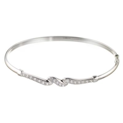 9ct White Gold Cubic Zirconia Twist Bangle